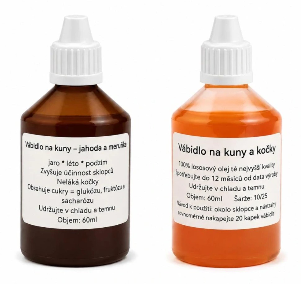 Celoroční sada vábidel na kuny FRUIT + SALMON – 2×60 ml