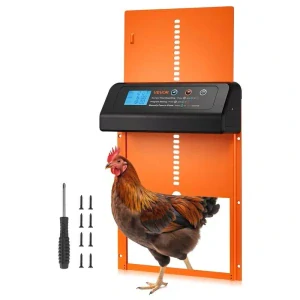 Automatická dvířka do kurníku s časovačem a ochranou proti přiskřípnutí – oranžová
